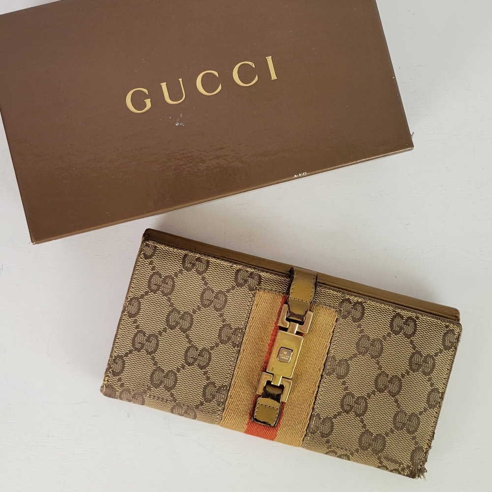 GUCCI VTG Jackie Canvas Monogram Long Wallet